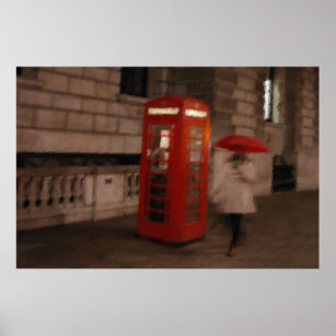 Londres - Rainy Day Red Phone Box / Poster des par