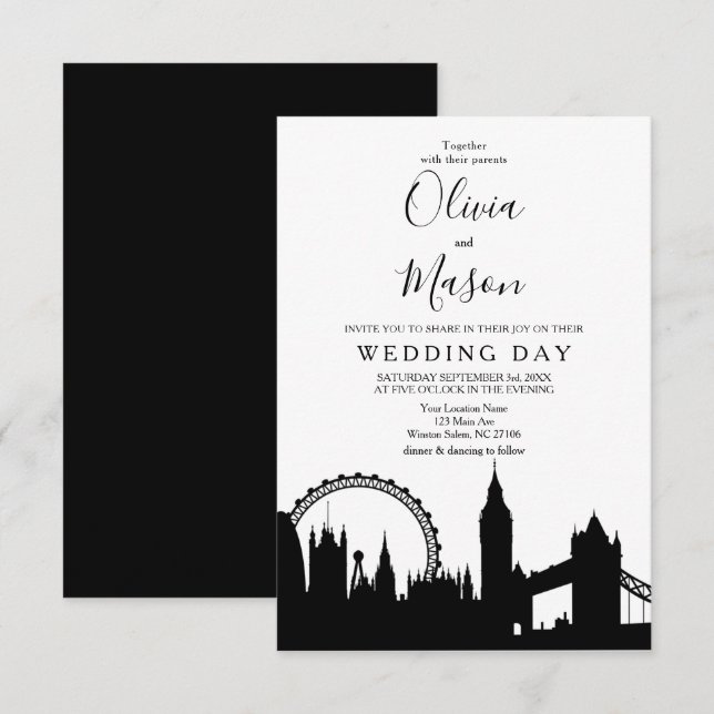Londres Skyline Cityscape Faire-part de mariage (Devant / Derrière)
