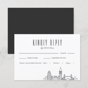 Londres Skyline Wedding RSVP avec choix de repas