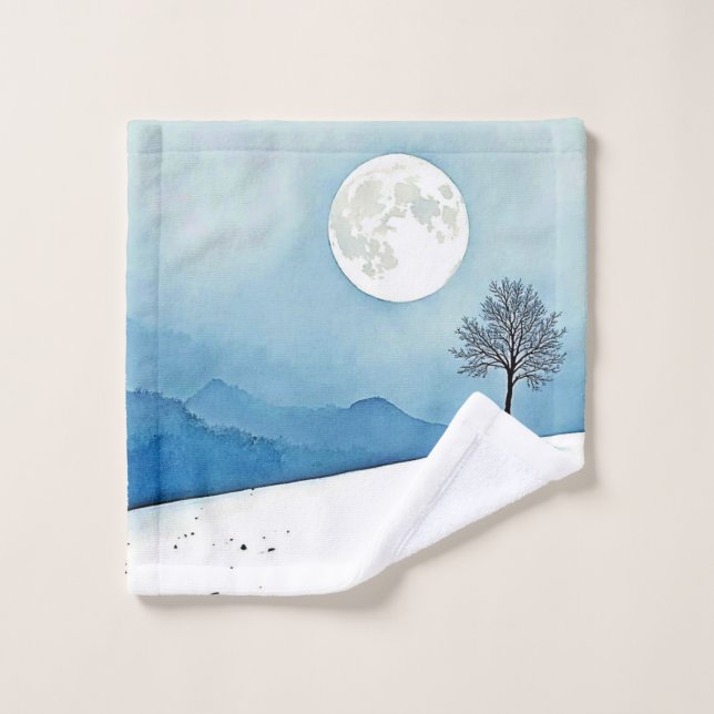 Lone Tree : Sérénité de la Pleine Lune Silencieuse (Gant de toilette)