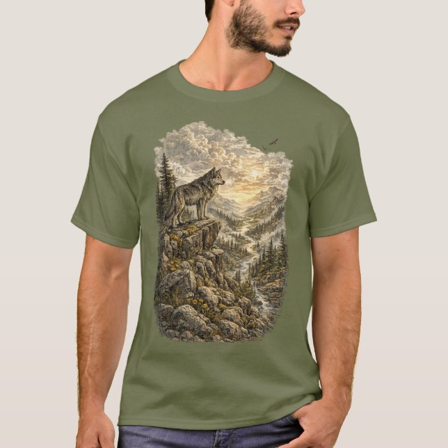 Lone Wolf sur un T-shirt de crête (Devant)
