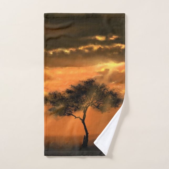 Lonely Tree Sunbeams Bath Towel Set Sunset (Serviette à main)