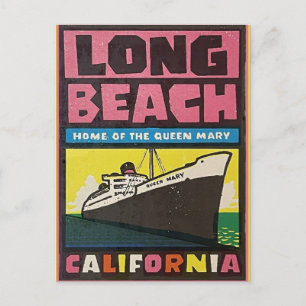 Long Beach, Californie Carte Postale de Voyage Anc