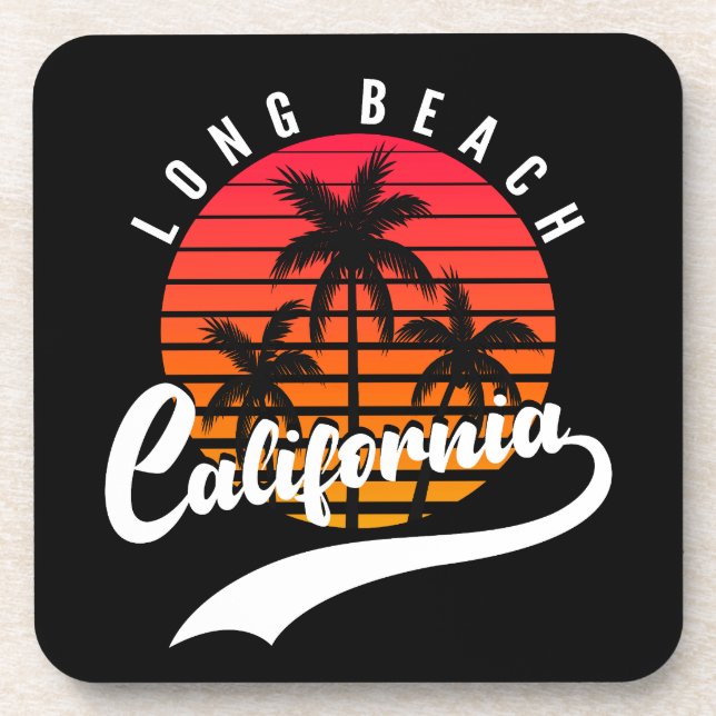 Long Beach Retro Sunset Dessous de verre (Devant)