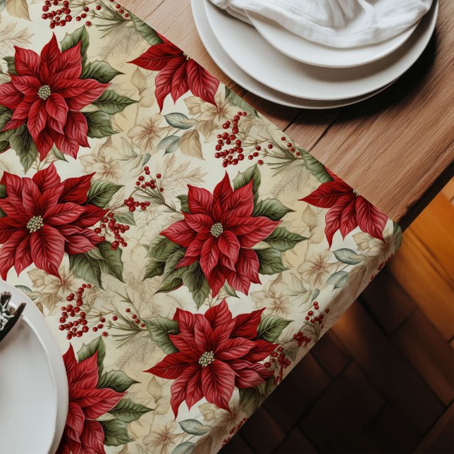 Long Chemin de table à accent de Noël en aquarelle Poin (Red Poinsettia Runner Watercolor Christmas Accent)