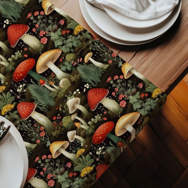 Long Chemin de table champêtre à motif de champignons p (Rustic Mushroom Table Runner Custom Nature Look)