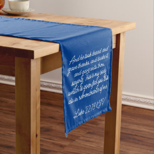 Long Chemin de table de communion bleu Luc 22:19-20 KJV