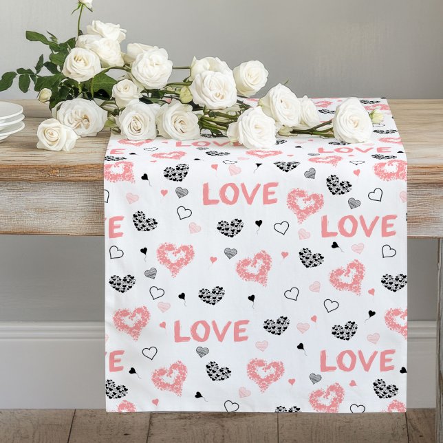 Long Chemin de table de mariage à croquis de texte d'am (Modern Love Text Sketch Heart Wedding Table Runner)
