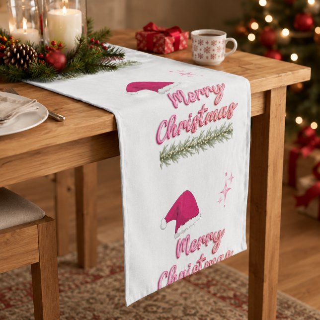 Long Chemin de table de Noël rose Merry Christmas (Créateur téléchargé)