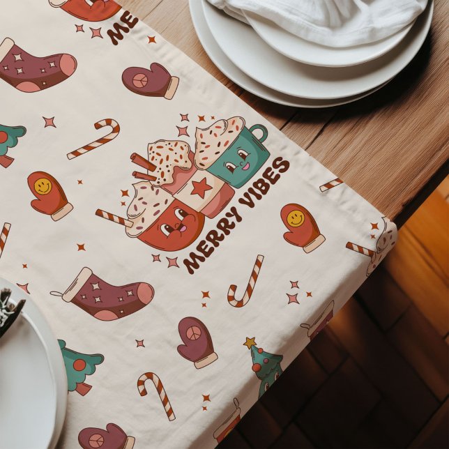 Long Chemin de table groovy rétro pastel fête magique (Groovy Table Runner Retro Pastel Holiday Magic)