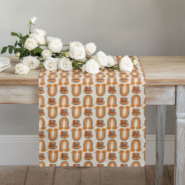 Long Chemin de table milieu de siècle cuivre et tourbil (Mid-Century Table Runner Copper & Pink Swirls)
