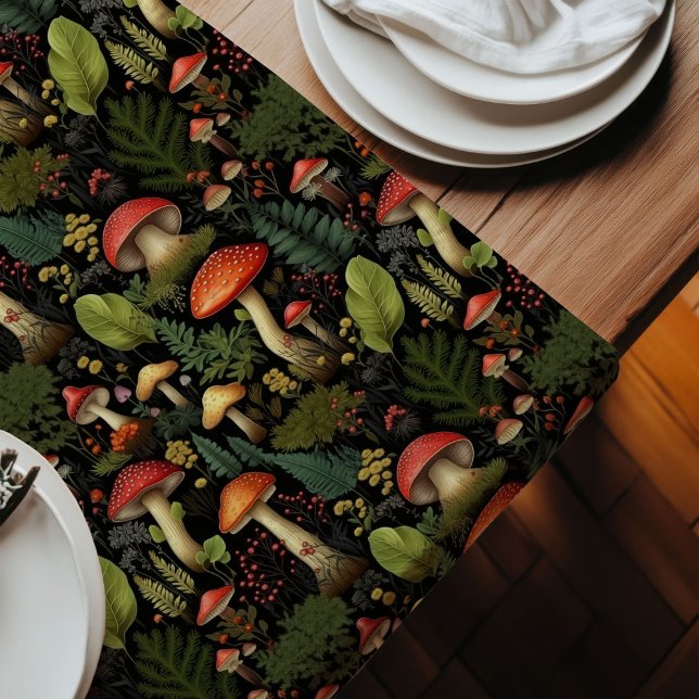 Long Chemin de table personnalisé Nature Champignons &  (Custom Nature Table Runner Mushrooms & Ferns)