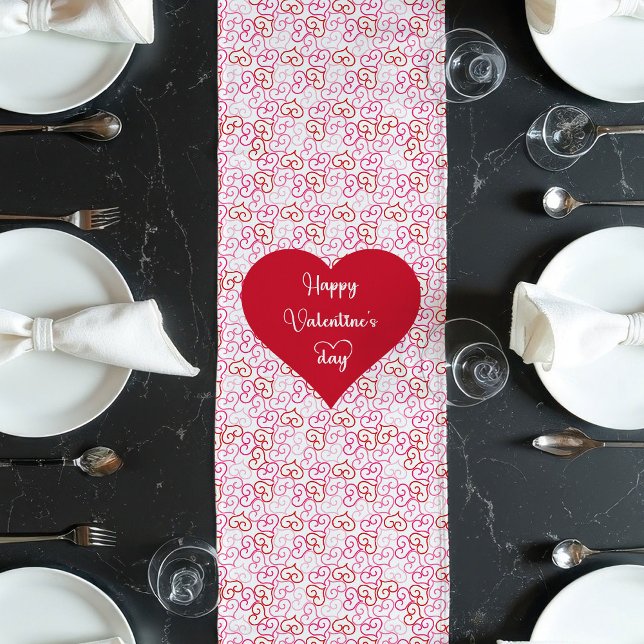 Long Chemin de table romantique de la Saint-Valentin av (Romantic Valentine Table Runner With Love Hearts)