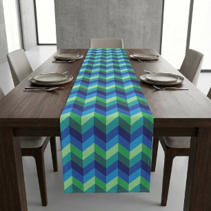 Long Chevrons dégradés bleu-vert Grand chemin de table