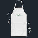 Long Green Nom de script personnalisé tablier adulte<br><div class="desc">Faites une déclaration élégante à votre atelier botanique ou à votre classe de cuisines succulentes avec notre élégant "Green Personnalized Script Name Adult Apron"! Conçus pour impressionner, ces tabliers personnalisés sont le cadeau parfait pour ravir vos invités et laisser une impression durable. L'tablier présente une couleur verte enchanteresse qui respire...</div>