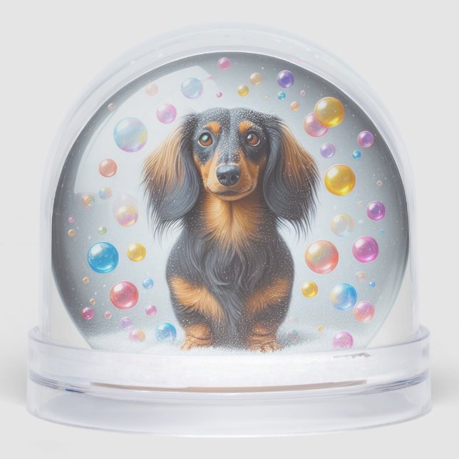 LONG HAIR BLACK AND TAN DACHSHUND SNOW GLOBE (Avant)