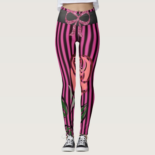 long leggings noir rose (Devant)