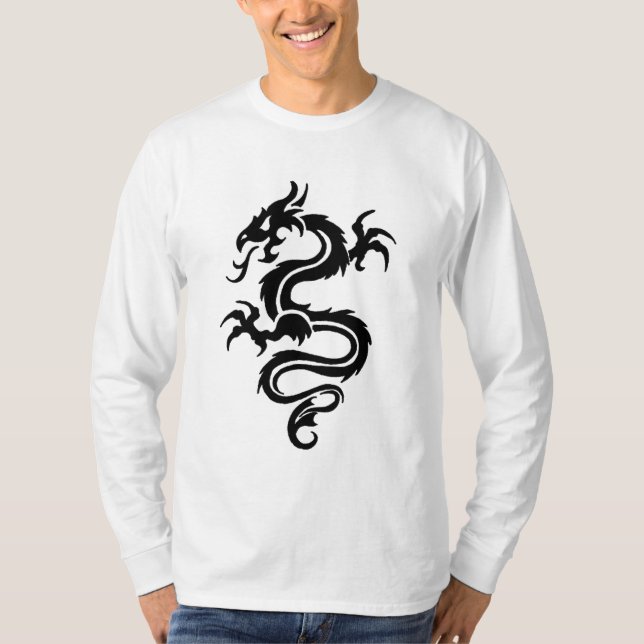 Long T-shirt de blanc de douille de dragon tribal (Devant)