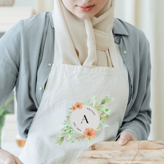 Long tablier - Cadeau personnalisé - "pêche floral