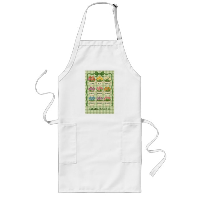 Long tablier de tasse de thé vert et blanc à fleurs (Devant)