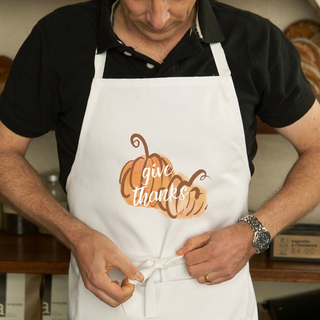 Long Tablier de Thanksgiving Citrouille Aquarelle Remer (Give Thanks Simple Elegant Thanksgiving Apron)