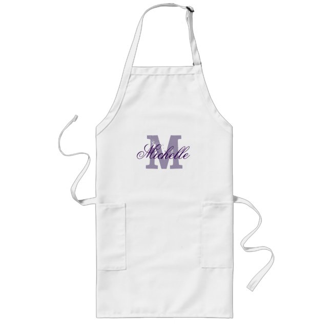 Long Tablier monogramme de nom personnalisé | Violet de (Devant)