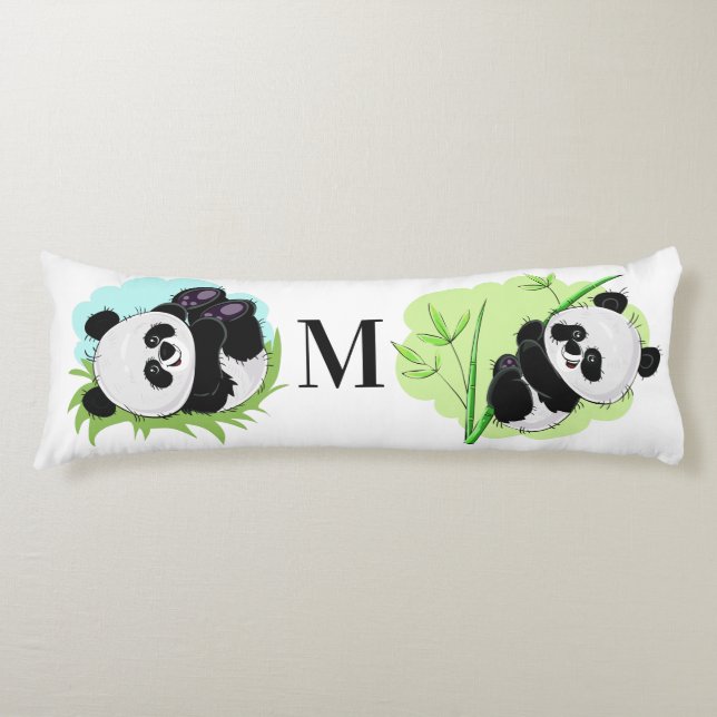 Longs Cute Pandas personnalisé monogramme corps coussins (Devant)