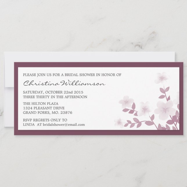 Longues invitations florales mauve de Fête de la (Devant)