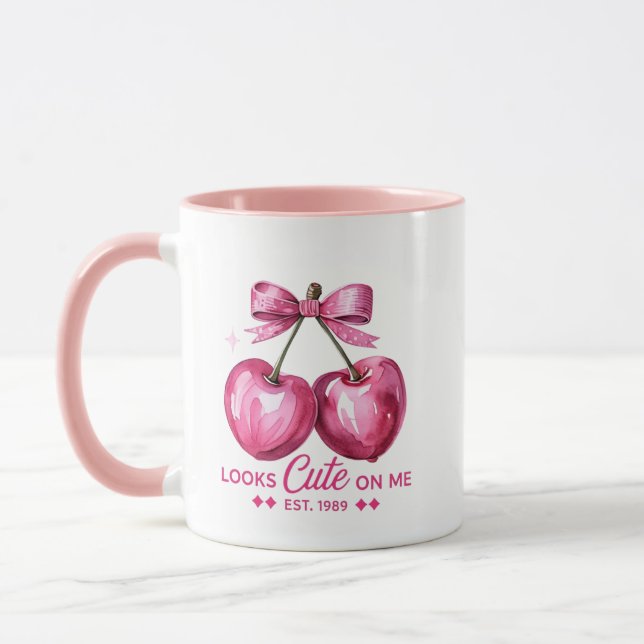 Looks Cute On Me" Cherry Mug – Pink Bow & Sparkle  (Gauche)