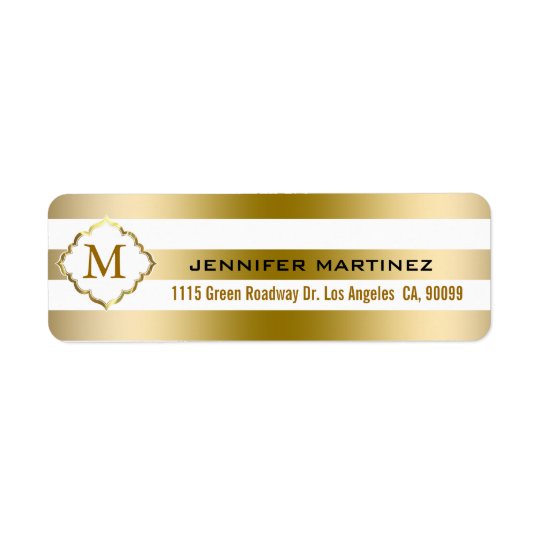 L'or de Monogramed barre le motif géométrique Étiquette D'adresse Retour