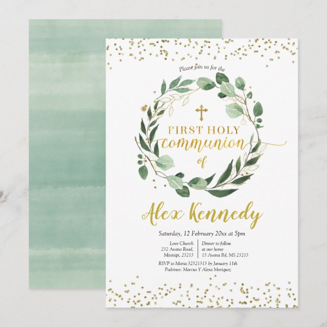 L'or et la verdure Première Communion Invitation (Devant / Derrière)