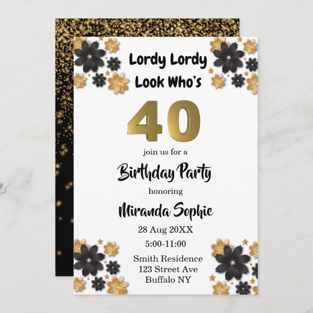 Lordy Lordy regarde qui est 40 Invitations d’anniv (Devant / Derrière)