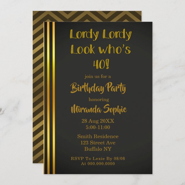 Lordy Lordy regarde qui est 40 Invitations d’anniv (Devant / Derrière)