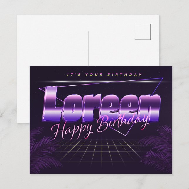 Loreen Nom Prénom Anniversaire de la carte postale (Devant / Derrière)