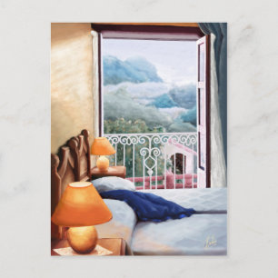 L'oreiller bleu / The blue pillow. Carte postale