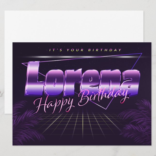 Lorena Nom Prénom carte rétro lilas pour l'anniver (Devant / Derrière)
