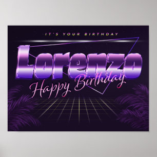 Lorenzo Nom Vorname lila retro Poster Geburtstag