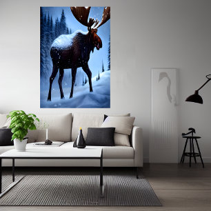 L'orignal dans la neige AI Art Poster