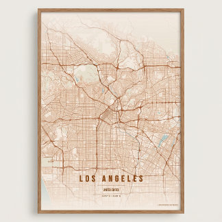 Los Angeles Carte en Terre Cuite LA Affiche Murale