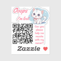 Lost and Found QR sticker Fluffy Pink