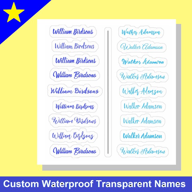 (Lot de 18) Autocollants de nom simples transparen (Waterproof name stickers
Kids label set)