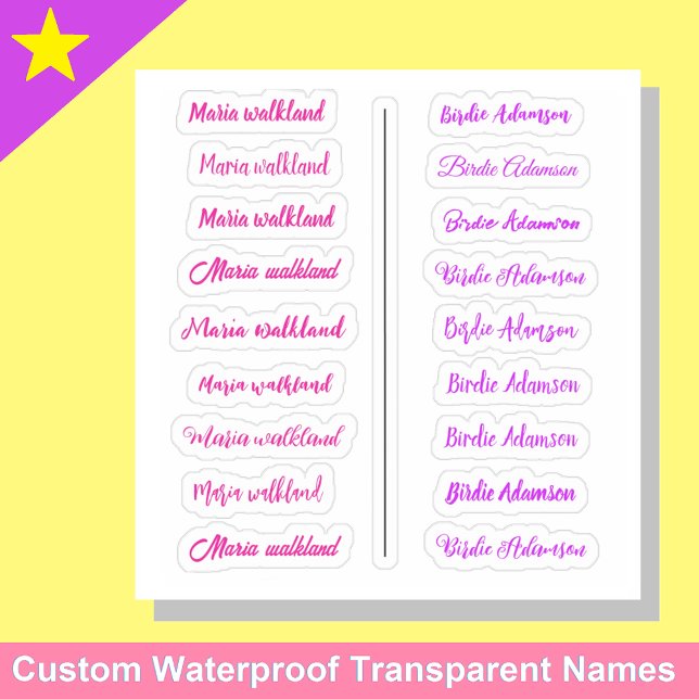 Lot de 18 autocollants transparents simples avec p (Custom name stickers
Easy peel labels for girls)