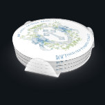 Lot De Dessous-de-verres Baptême Croix Crest Verdure Baby Boy<br><div class="desc">Cette conception présente une aquarelle illustrant la verdure Crest,  Croix bleue et rubans bleus. Vous pouvez ajuster le texte en fonction de vos besoins.</div>