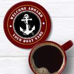 Lot De Dessous-de-verres Bienvenue à bord du bateau Nom Ancre Maroon Red Go<br><div class="desc">Un dessous de verre à thème nautique avec accueil à bord et votre nom de bateau personnalisé ou autre texte souhaité. Dispose d'une ancre et d'une corde de bateau conçues sur mesure. Vient en noir et blanc avec garniture dorée sur rouge marron ou changer facilement la couleur de base pour...</div>