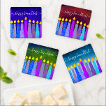Lot De Dessous-de-verres Hanoukka Menorah Amusants Colorful Artsy Boho boug<br><div class="desc">"Bonne Hanoukka." Une illustration ludique, moderne et artistique de bougies motifs de saumons boho colorées vous aide à inaugurer les vacances de Hanoukka. Des bougies bleues assorties de motifs de fausse feuille colorés recouvrent des arrière - plans texturés riches, bleu profond, vert, rouge foncé et turquoise. Sentez la chaleur et...</div>