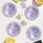 Lot De Dessous-de-verres Métal brossé violet Parties scintillant d'argent N<br><div class="desc">Personnalisez facilement ce dessous de verre design chic branché avec une jolie parties scintillant brillante en argent sur un arrière - plan métallique brossé violet.</div>