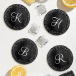 Lot De Dessous-de-verres Monogramme d'étincelle à Parties scintillant noire<br><div class="desc">Personnalisez facilement ce dessous de verre design élégant et branché avec une jolie parties scintillant brillante noire sur un arrière - plan métallique brossé noir.</div>