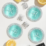 Lot De Dessous-de-verres Parties scintillant argentée turquoise en métal br<br><div class="desc">Personnalisez facilement ce dessous de verre design chic et branché avec une jolie parties scintillant brillante en argent sur un arrière - plan métallique brossé turquoise.</div>