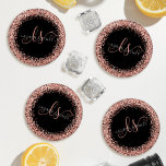 Lot De Dessous-de-verres Rose Gold Blush Pink Parties scintillant Glam Nom<br><div class="desc">Parties scintillant or Rose Glam Elegant Monogram Dessous de verre Set. Personnalisez facilement ce dessous de verre design chic et branché avec une élégante parties scintillant brillante rose or sur un arrière - plan noir. Le design comprend votre monogramme manuscrit avec de jolis tourbillons et votre nom.</div>