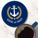 Lot De Dessous-de-verres Votre nom de bateau Ancre Gold Style Laurel Marine<br><div class="desc">Un ensemble élégant de dessous de verre acryliques à thème nautique avec votre nom de bateau personnalisé, nom de famille ou autre texte souhaité. Doté d'une ancre de bateau conçue sur mesure avec des feuilles de laurier de style or et d'une étoile sur bleu marine classique ou facilement customiser la...</div>